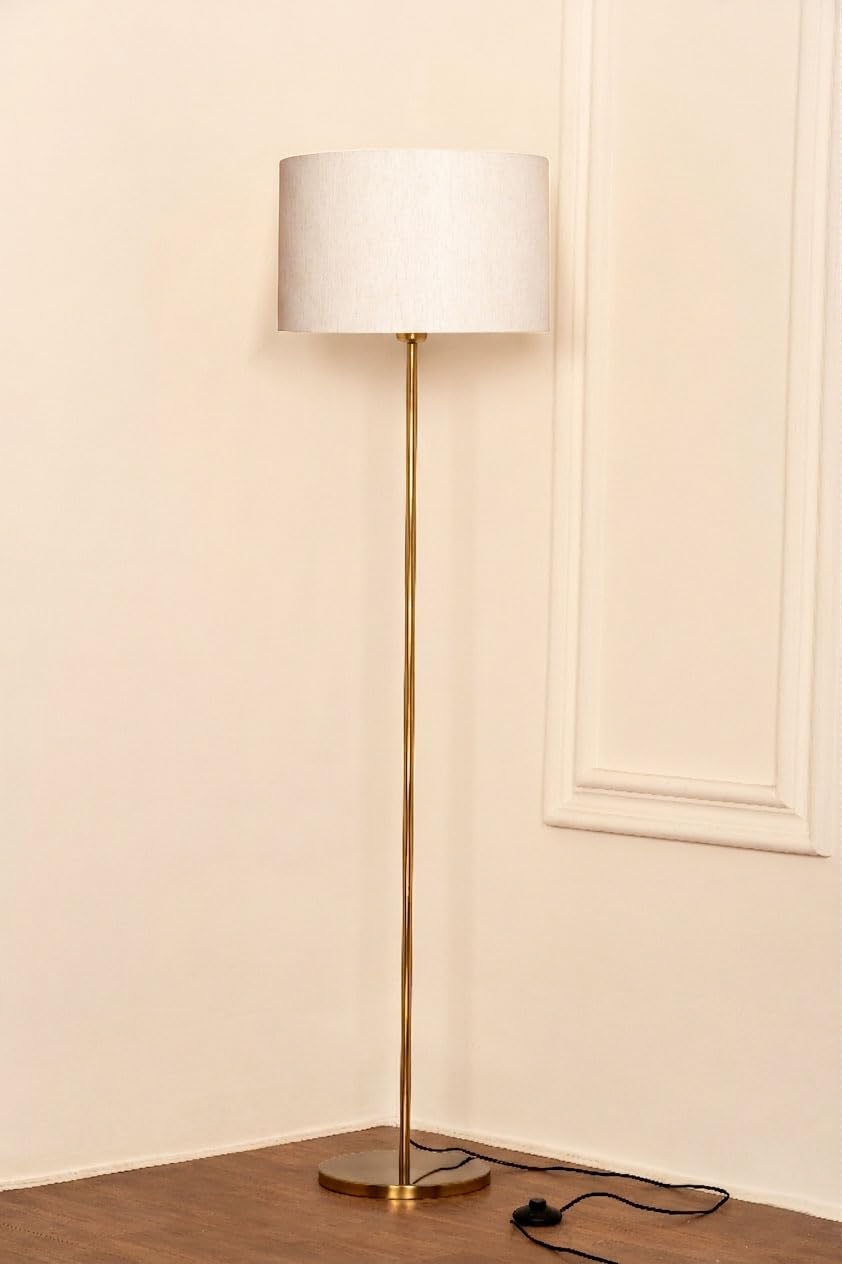 Modern Brass Floor Lamp with 14" Drum Shade