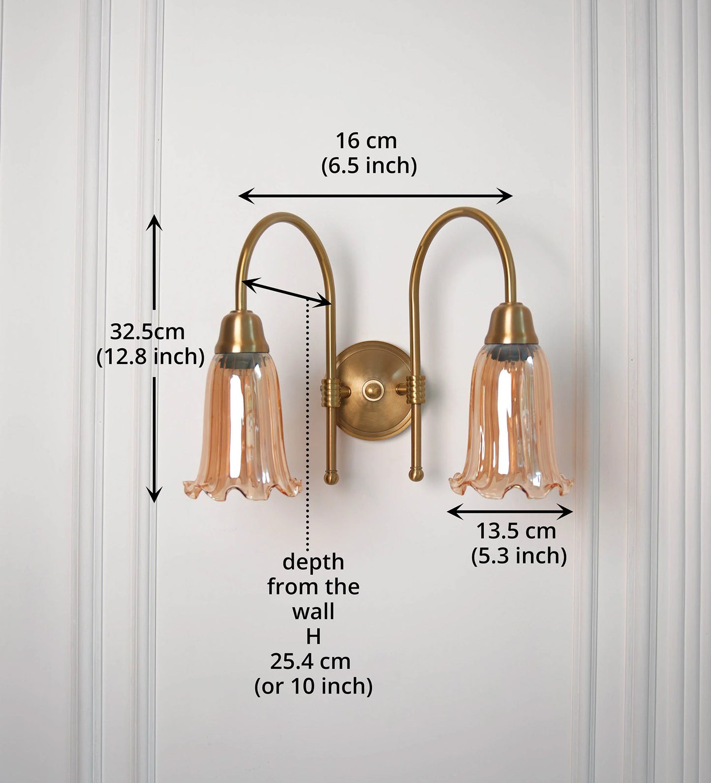 Double Hockey Wall Lamp with Fluted Flower Glass