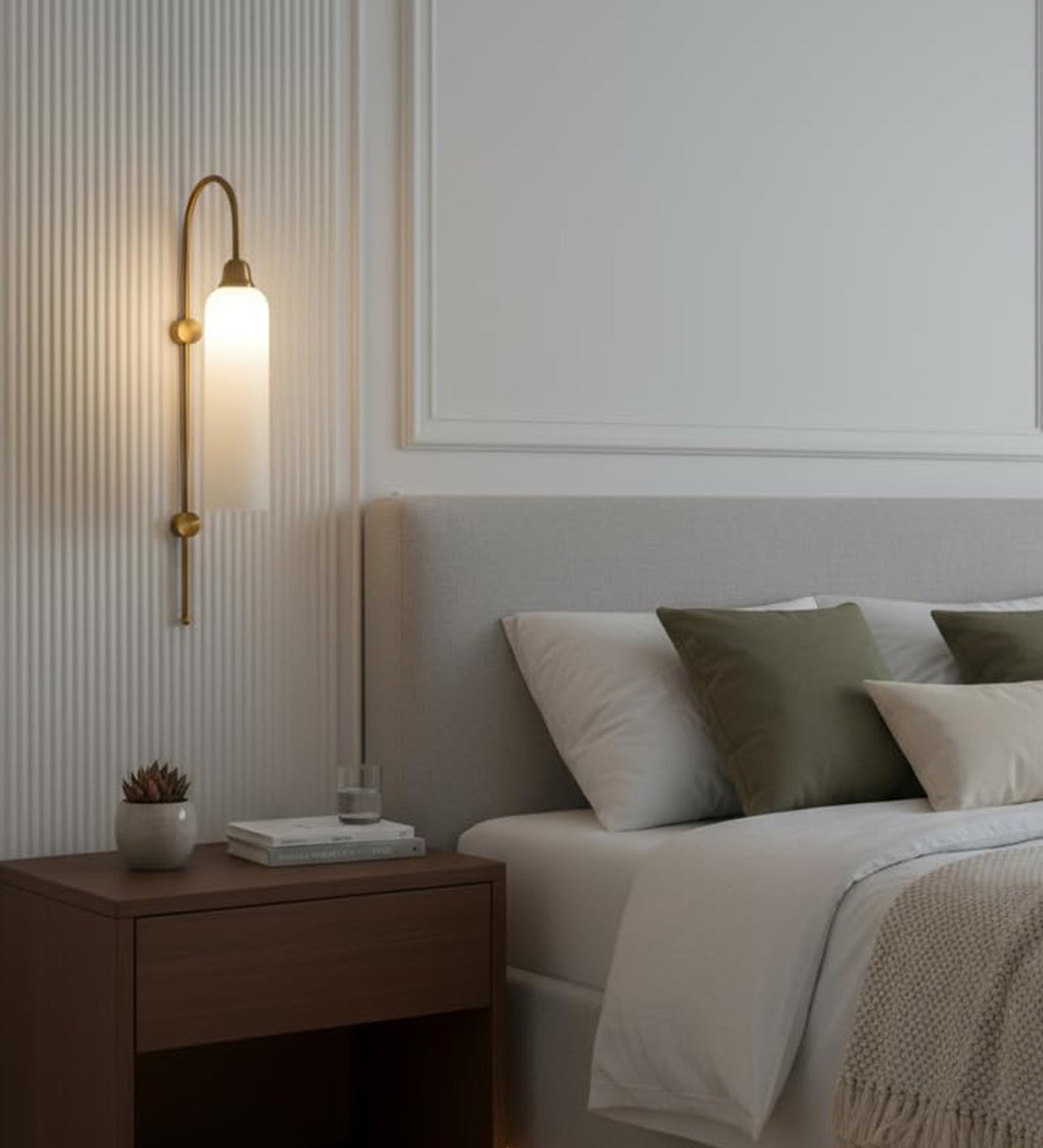 Modern Wall Lamp Antique Brass with Frosted White Glass