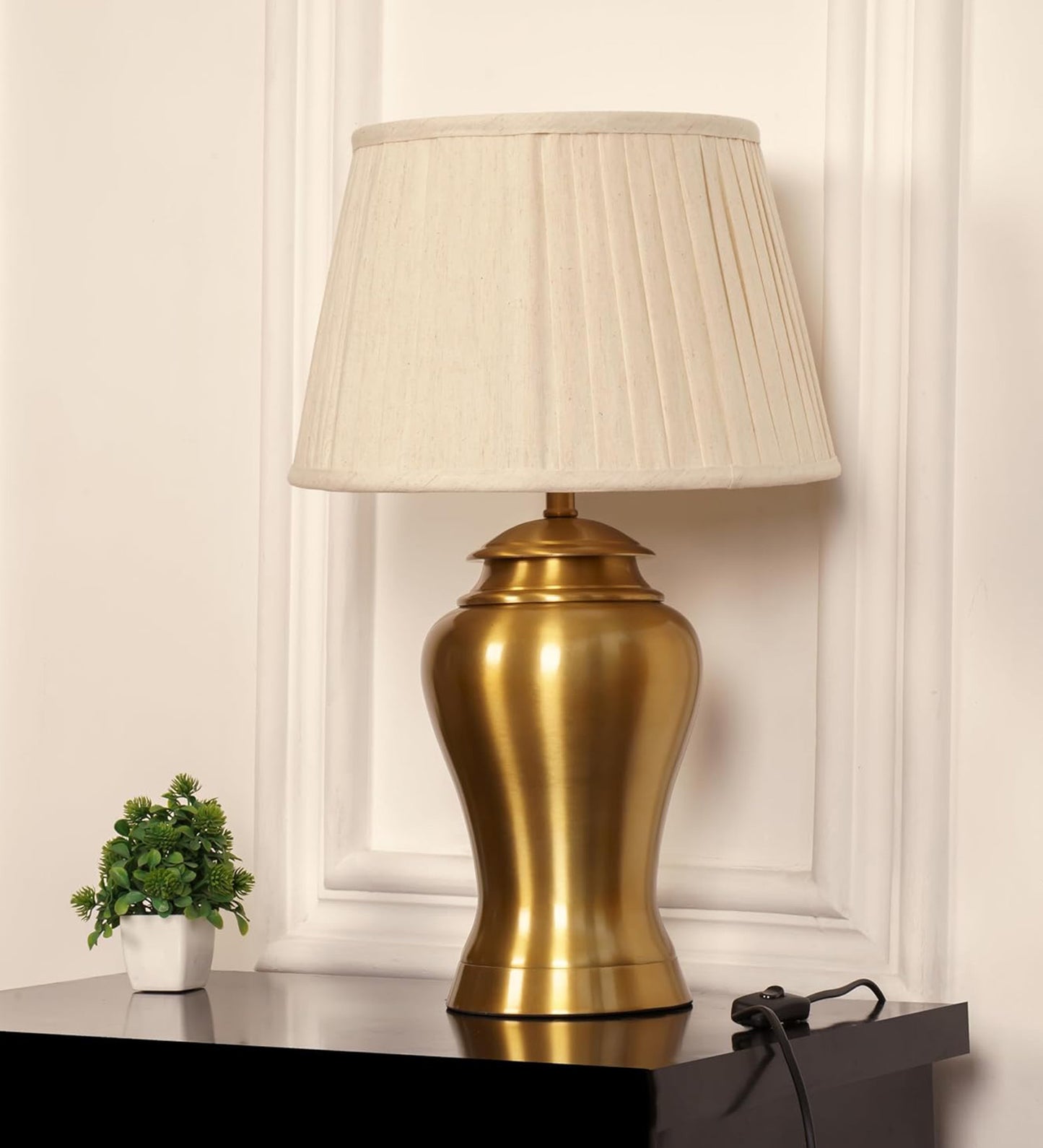 Antique Gold Brass Table Lamp (23") – Pleated Shade
