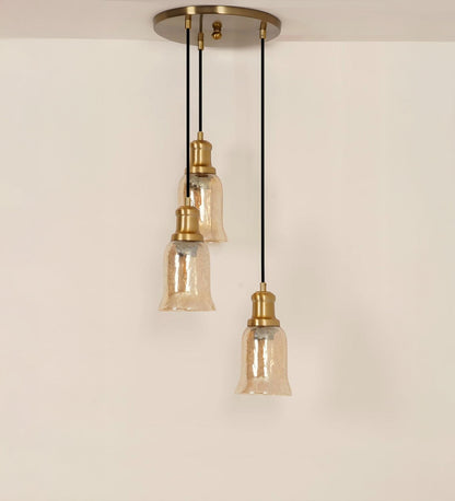 Triple Pendant with Crackled Golden Glass