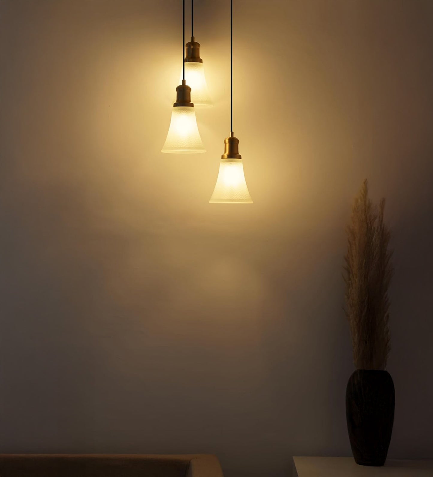 Triple Pendant with Frosted Hammered Glass