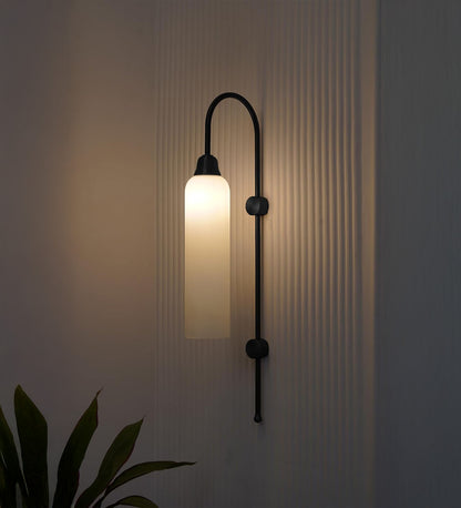 Modern Wall Lamp Black with Frosted White Glass