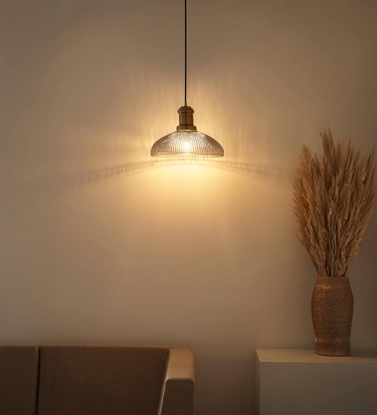 Ribbed Grey Luster Glass Pendant