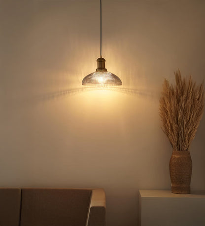 Ribbed Grey Luster Glass Pendant