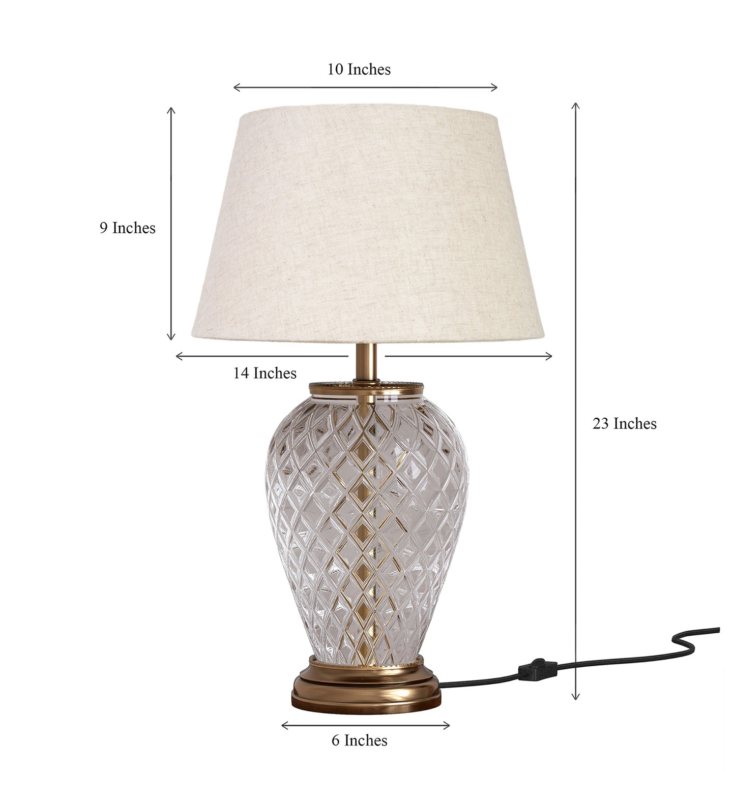 Diamond-Cut Glass Table Lamp, Antique Brass (23") – Off-White 14" Shade