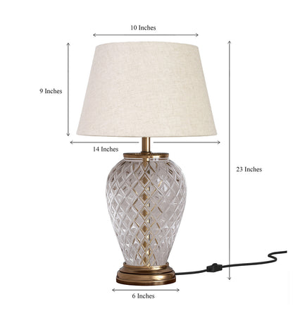 Diamond-Cut Glass Table Lamp, Antique Brass (23") – Off-White 14" Shade