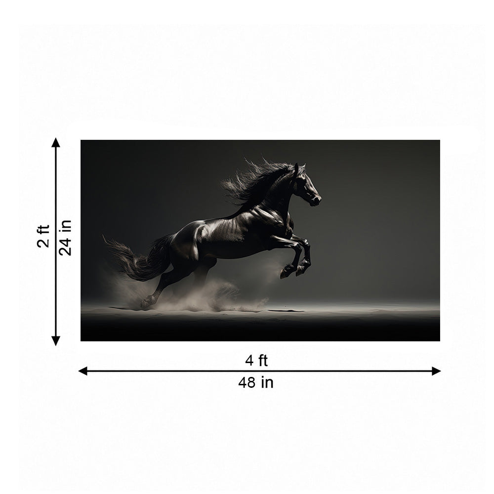 Black Running Horse Wall Painting | Canvas Wall Art for Living Room, Bedroom & Office