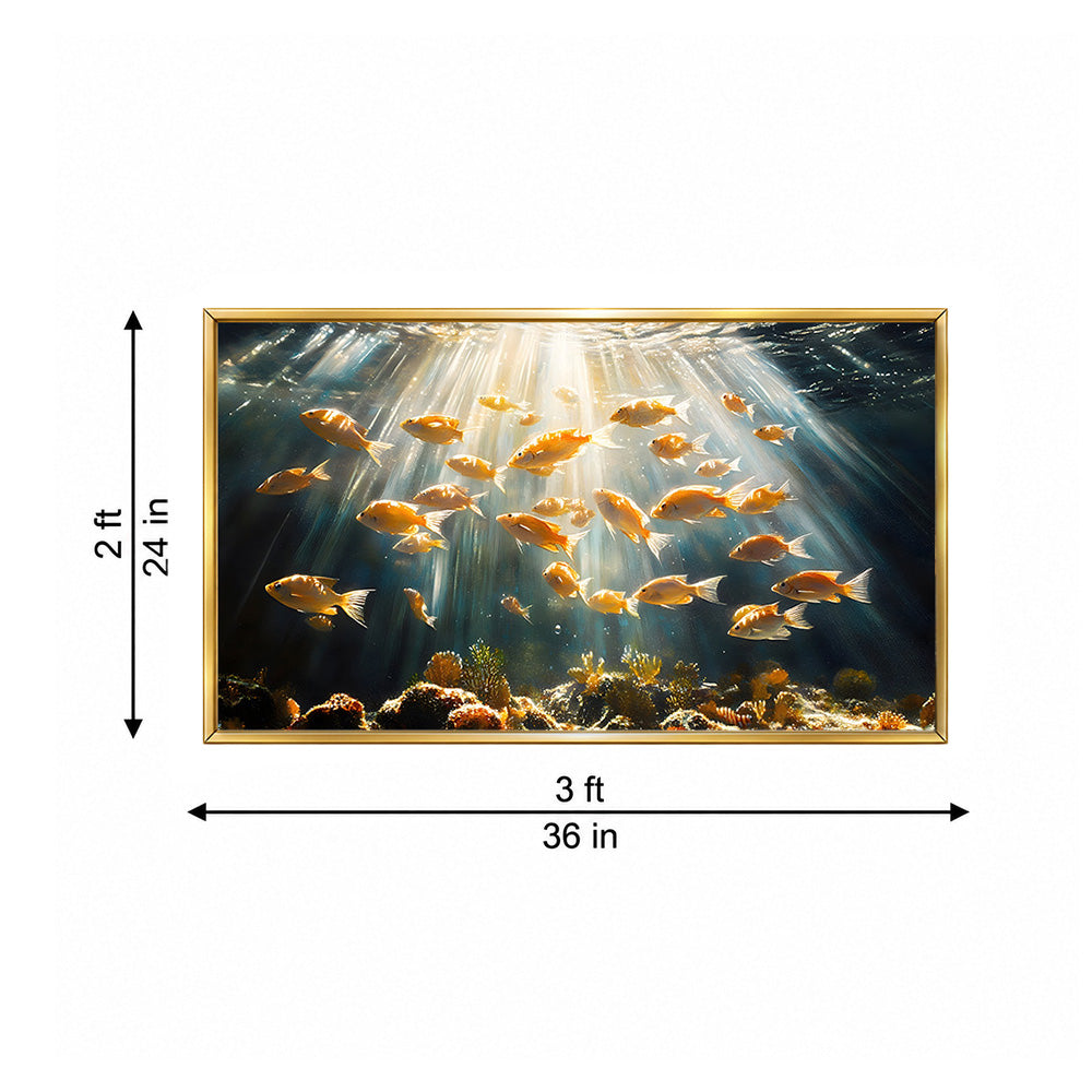 Underwater Fish School Wall Painting | Canvas Wall Art for Living Room, Bedroom & Office