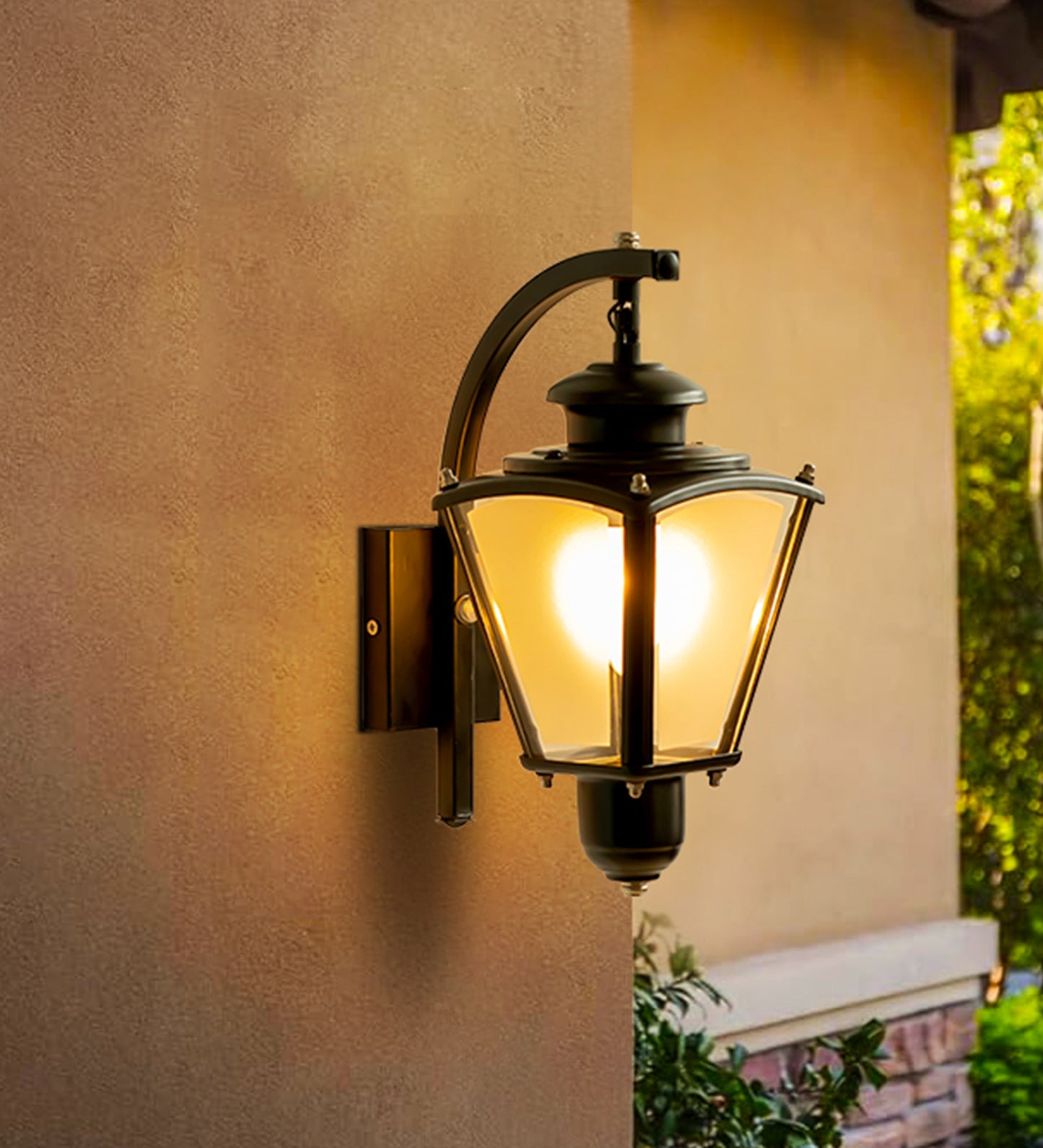 Black Waterproof Lantern Wall Light