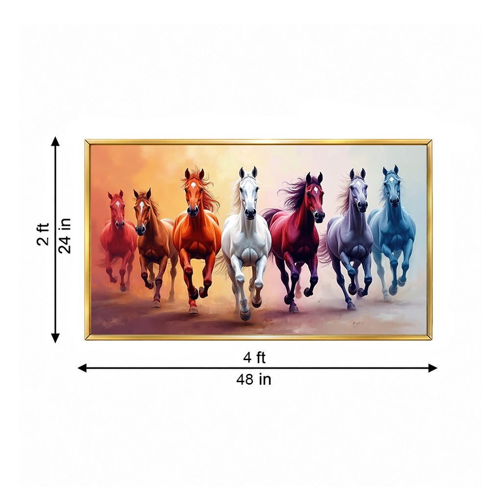Colorful Seven Horses Wall Painting | Canvas Wall Art for Living Room, Bedroom & Office