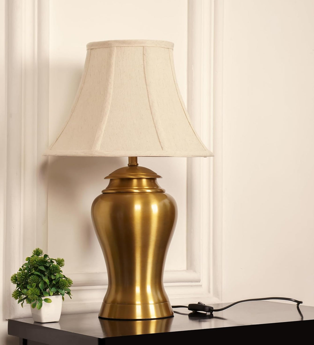 Royal Brass Antique Gold Finish Table Lamp 23 Inches Height With Off White 14 Inches Bell Diameter Lampshade