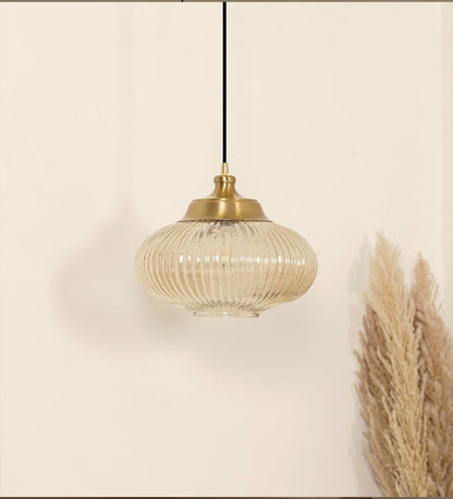 Ribbed Melon Golden Luster Glass Pendant