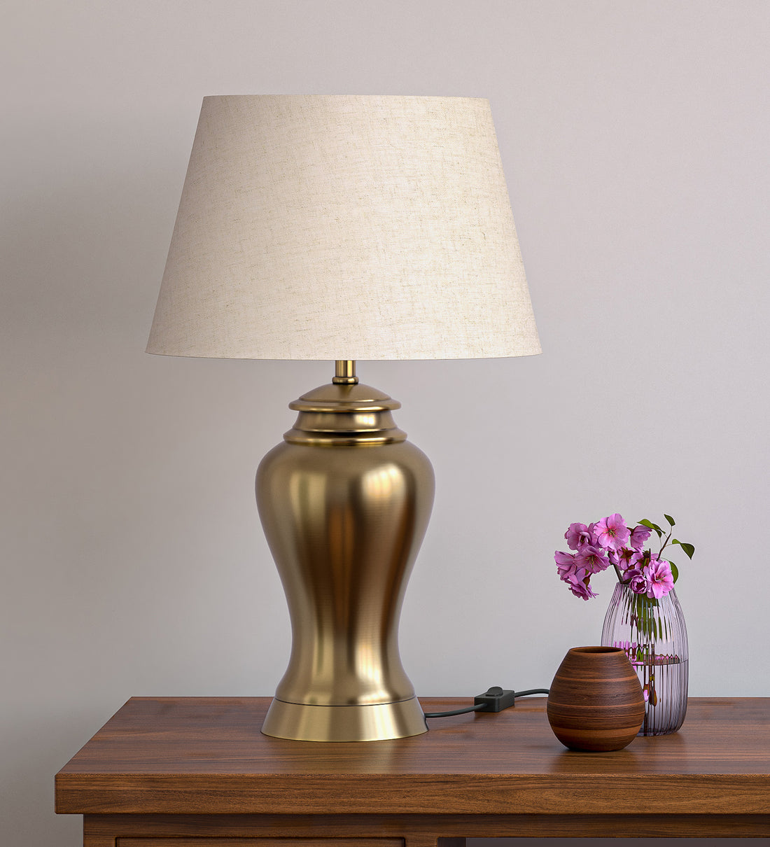 Royal Brass Antique Gold Finish Table Lamp 23 Inches Height With Off White 14 Inches Diameter Lampshade