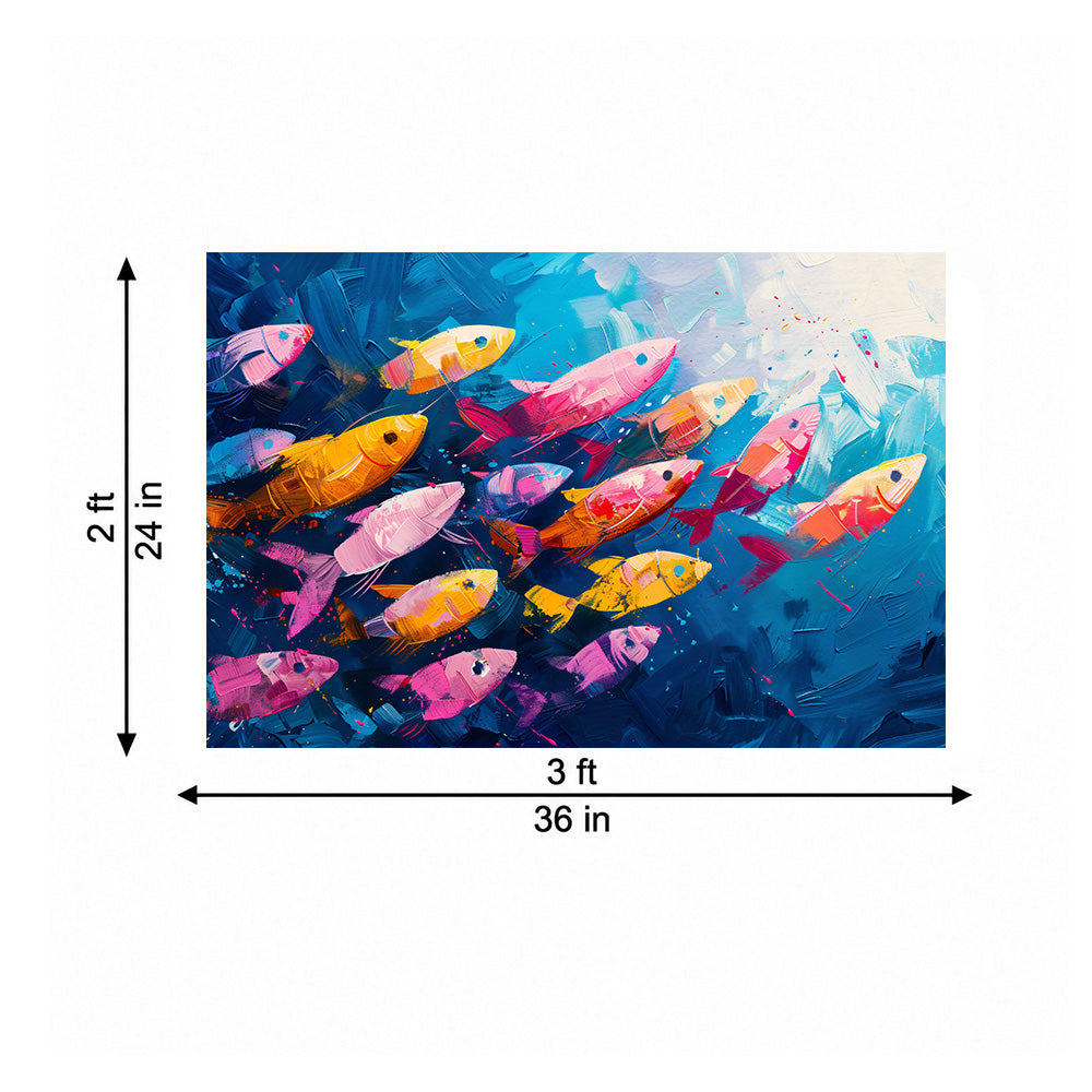 Colorful Fish School Wall Painting | Canvas Wall Art for Living Room, Bedroom & Office