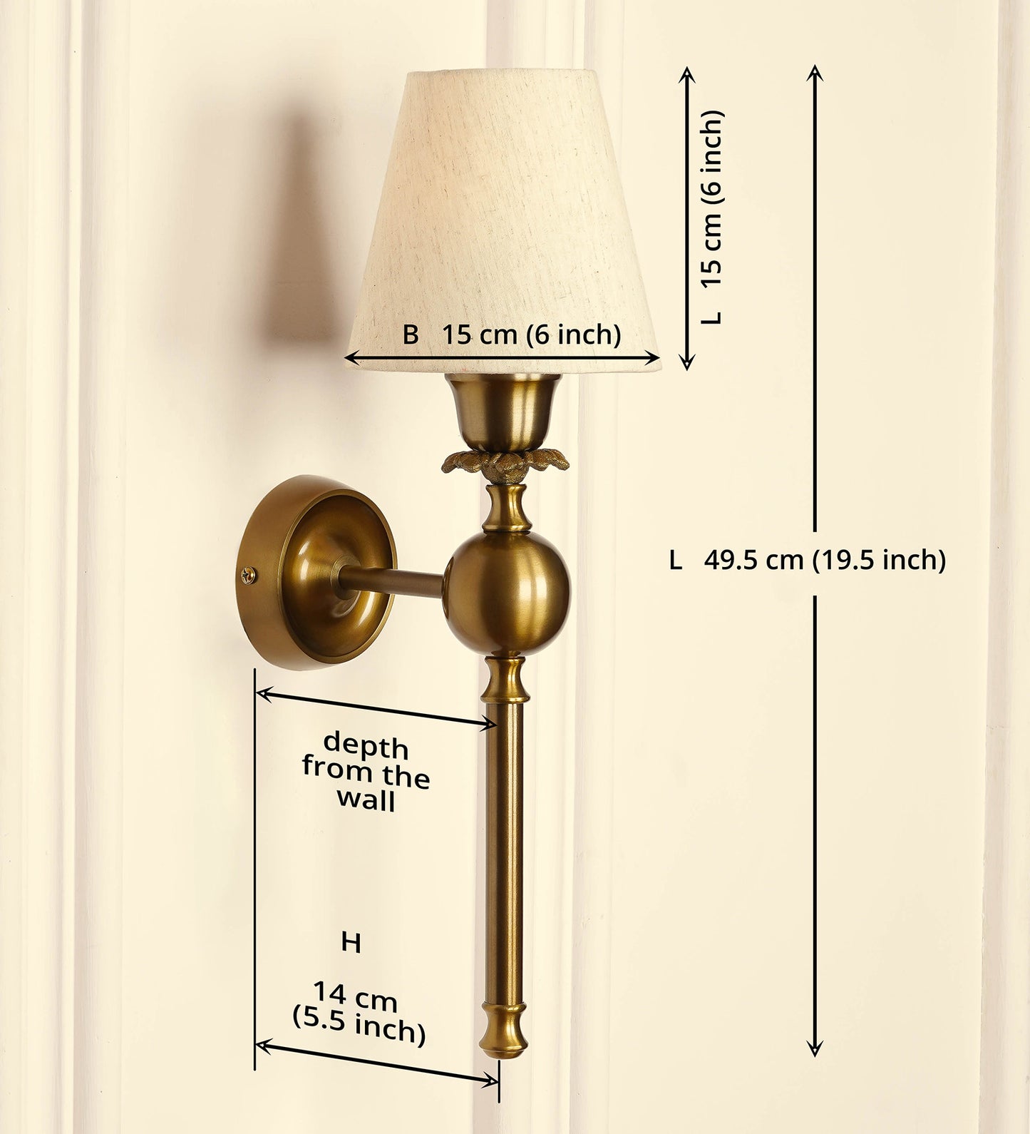 Ball Wall Lamp with Off White Fabric Shade