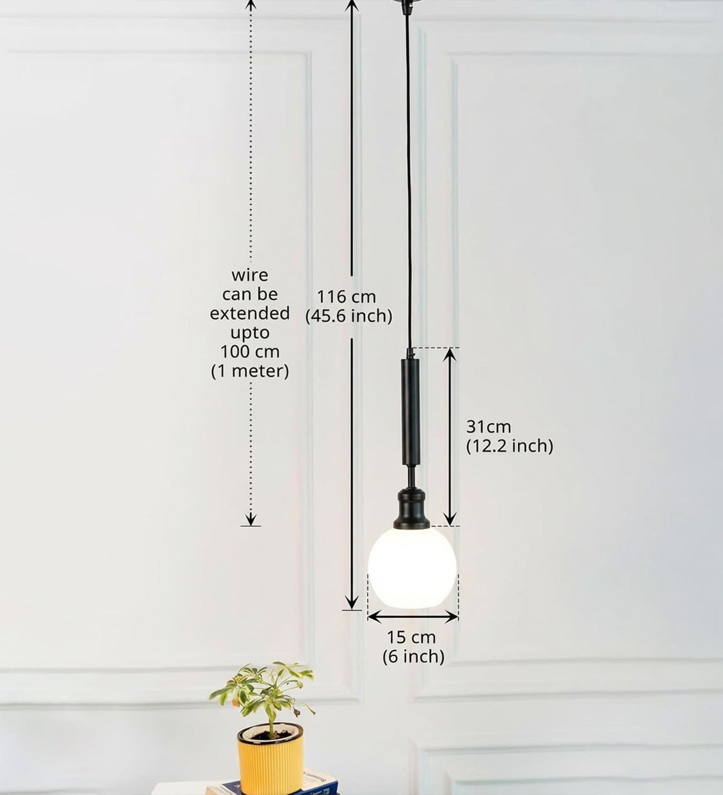 Black Globe Pendant with Frosted White Glass