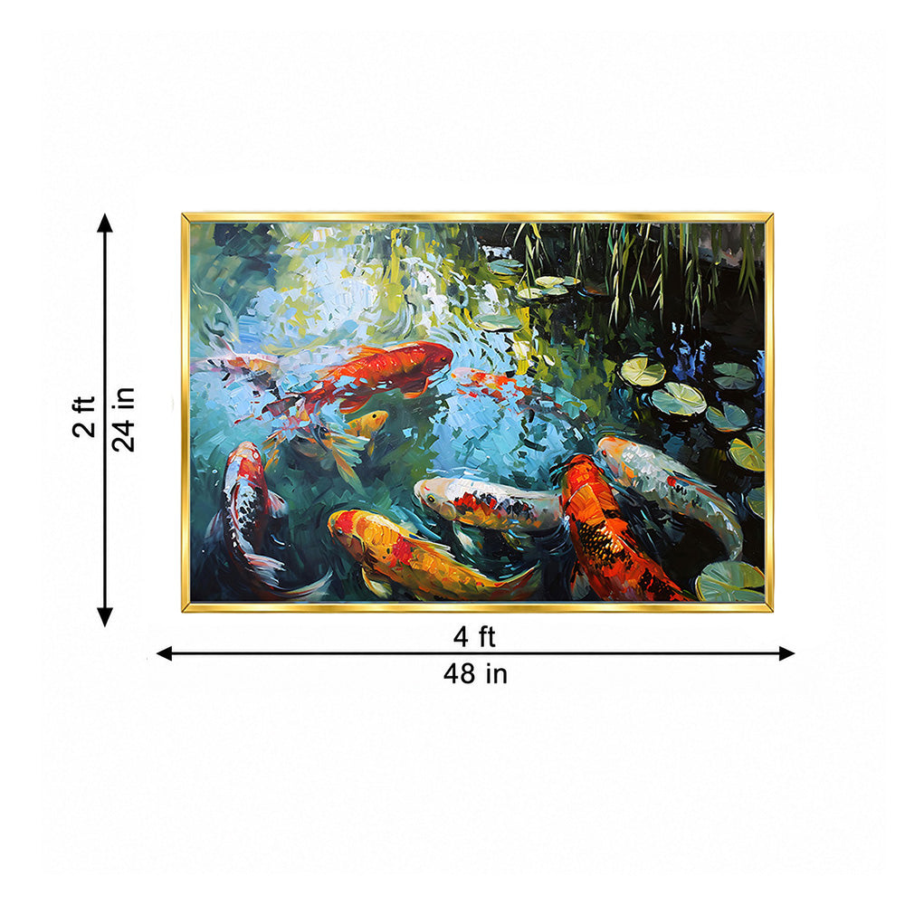 Koi Pond Nature Wall Painting | Canvas Wall Art for Living Room, Bedroom & Office