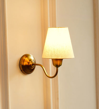 Curved Wall Lamp with Off White Fabric Shade