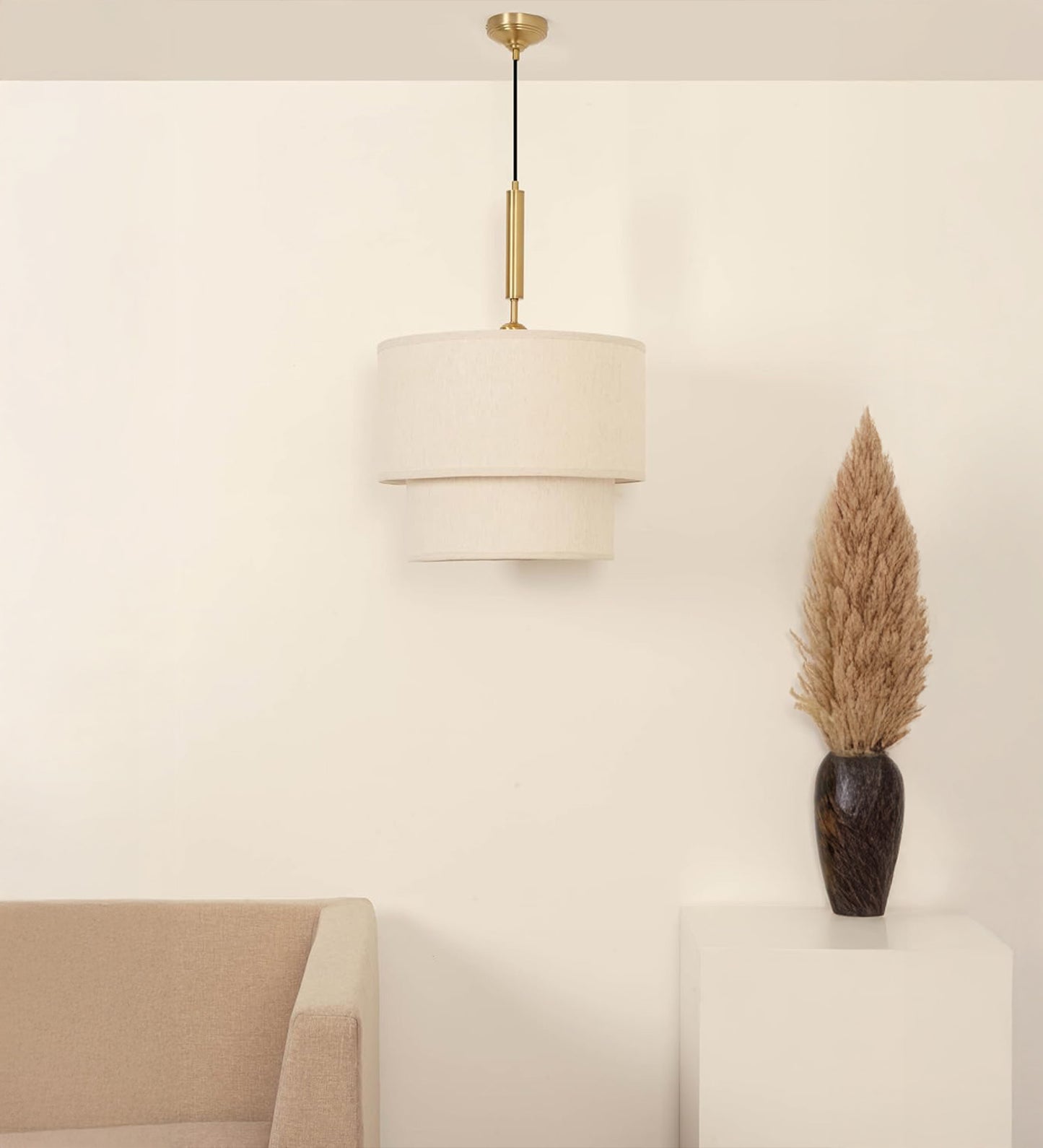 Double Decker Pendant with Off White Shade