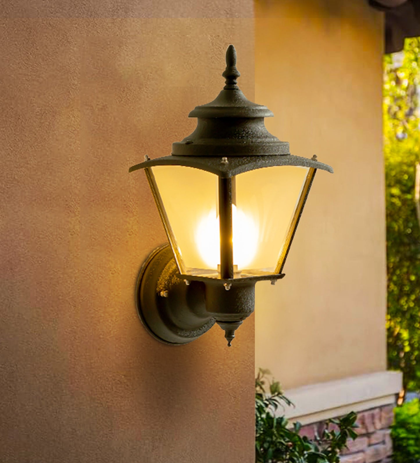 Matt Black Waterproof Lantern Wall Light