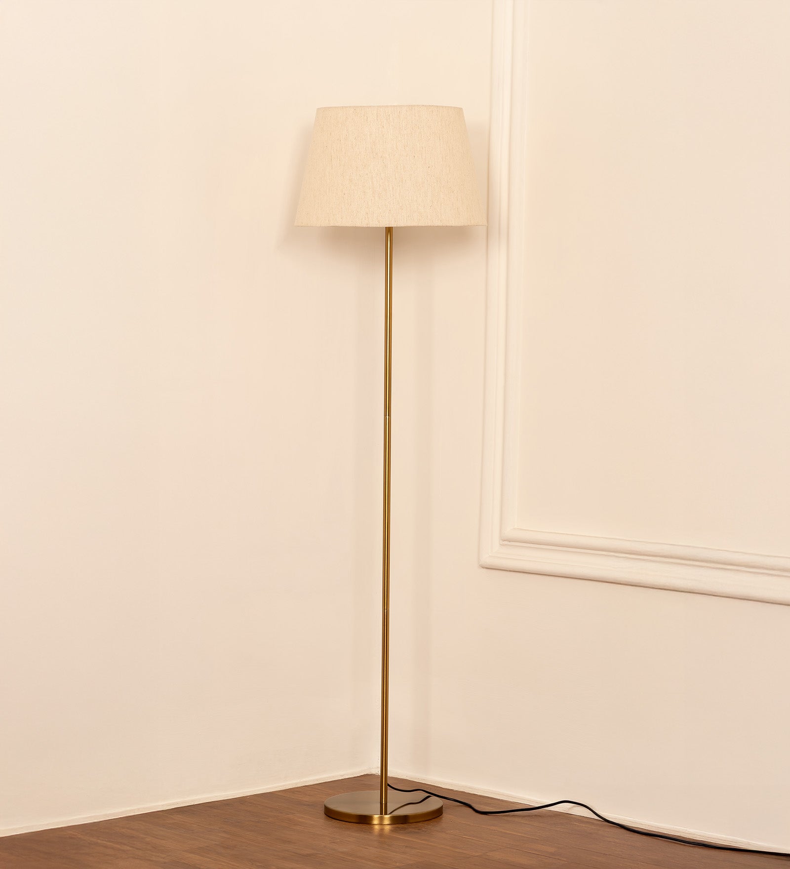 Floor Lamp Standing Modern Brass Antique Finish 5ft Height with 16 inches Off White Lampshade