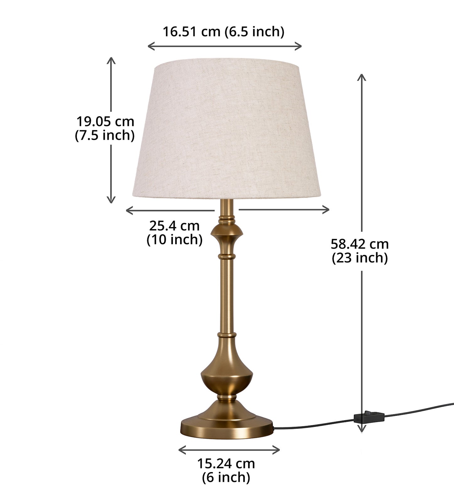 Antique Gold Brass Table Lamp (22") – Off-White 10" Shade