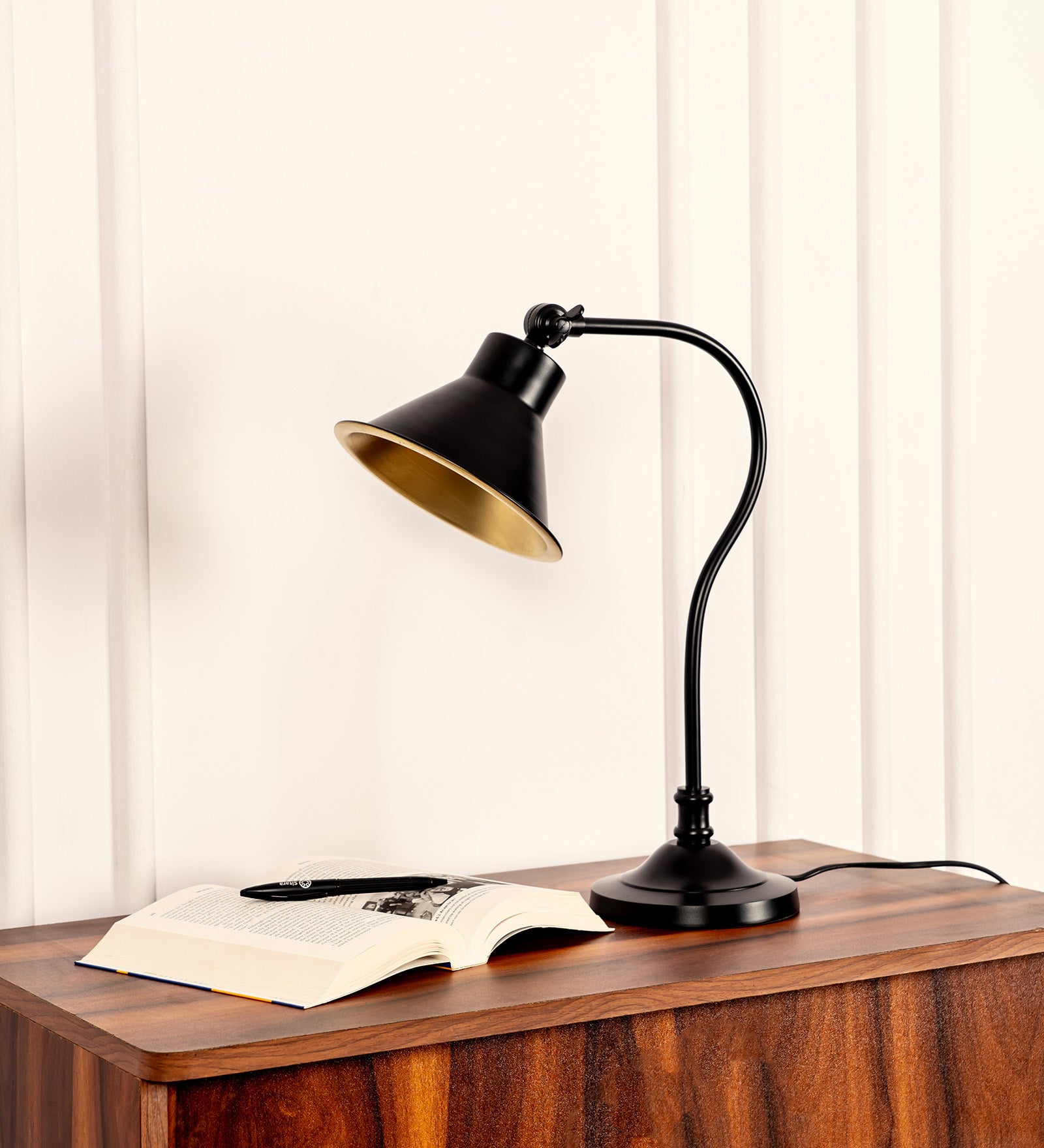 Study Desk Office Reading Curved Black Polished Table Lamp with Adjustable Head Shade