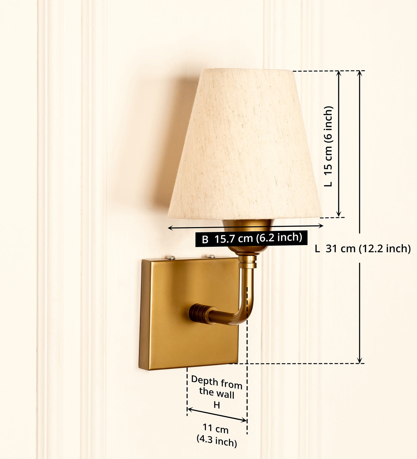Elbow Wall Lamp with Off White Fabric Shade