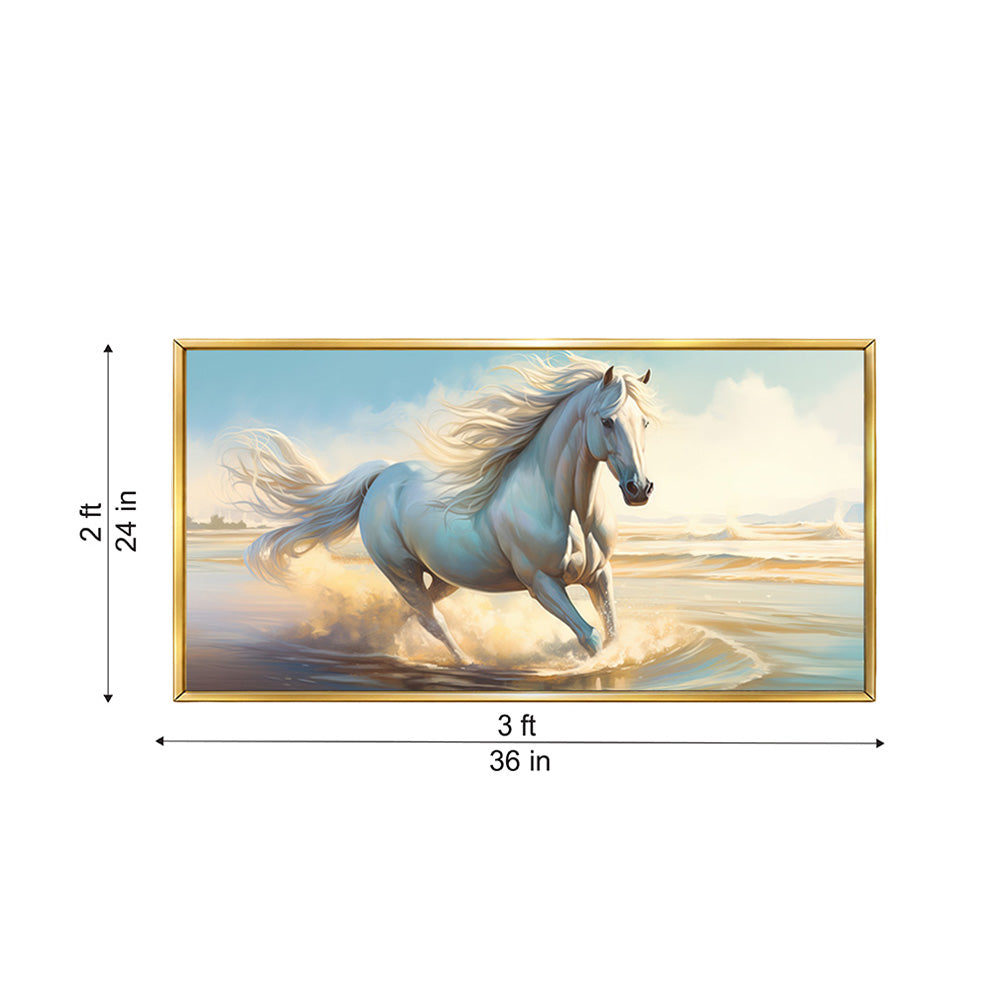 White Running Horse Wall Painting | Canvas Wall Art for Living Room, Bedroom & Office