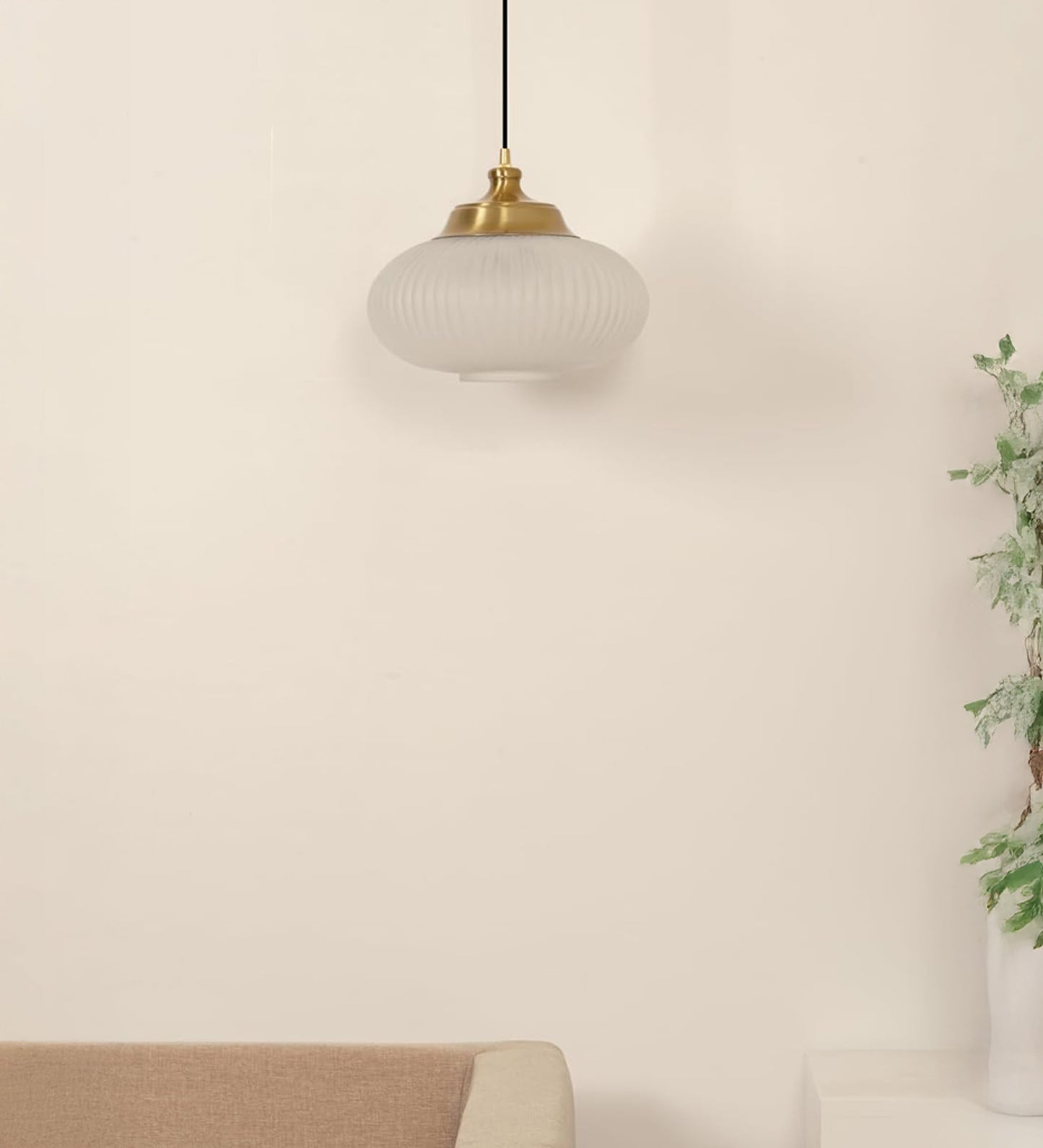 Ribbed Melon Frosted Glass Pendant