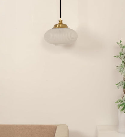 Ribbed Melon Frosted Glass Pendant