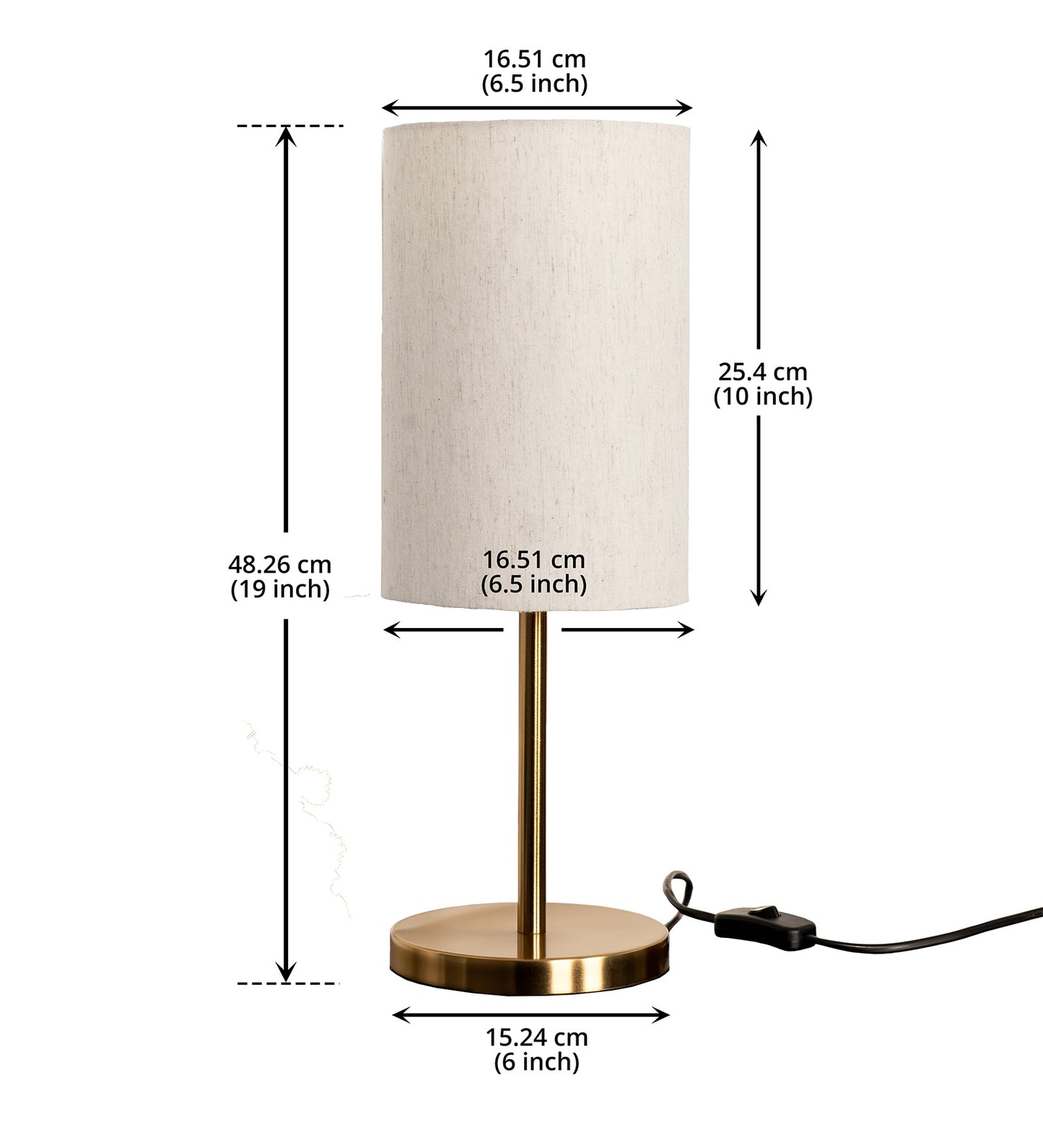 Antique Brass Table Lamp (19") – Off-White Cylinder Shade