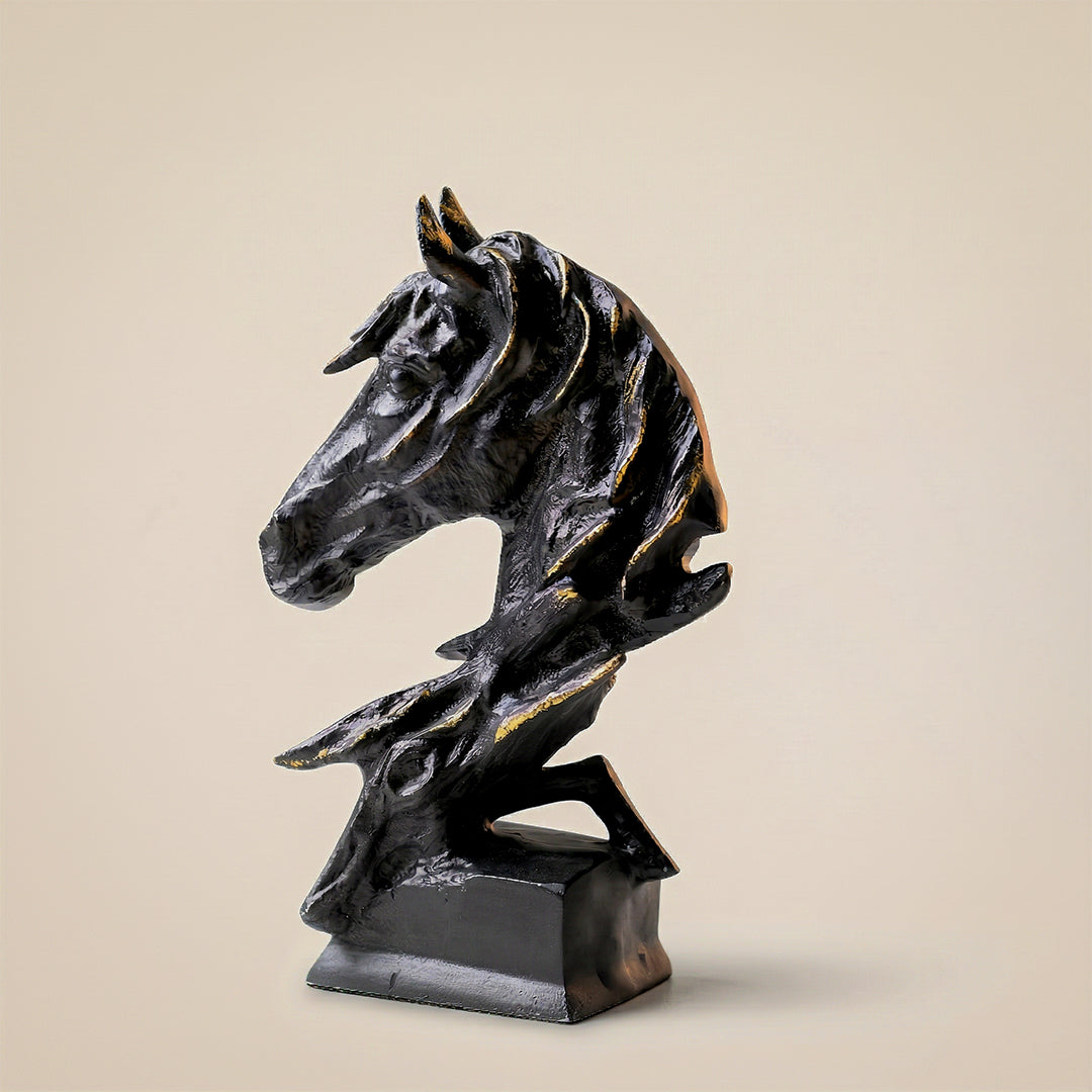 Noir Stallion Black Horse Head Sculpture – Modern Aluminum Tabletop Art Décor