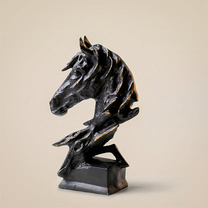Noir Stallion Black Horse Head Sculpture – Modern Aluminum Tabletop Art Décor