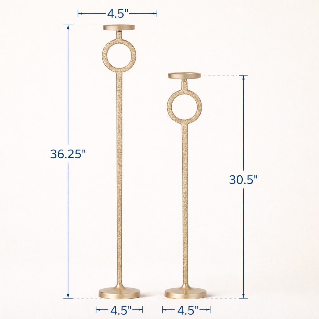 Elaris Antique Gold Ring Candle Holders – Tall Aluminum Stand Set (Set of 2)