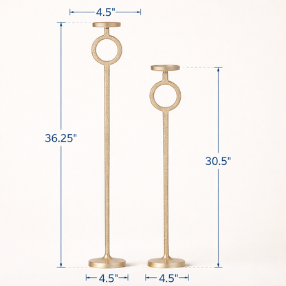 Elaris Antique Gold Ring Candle Holders – Tall Aluminum Stand Set (Set of 2)