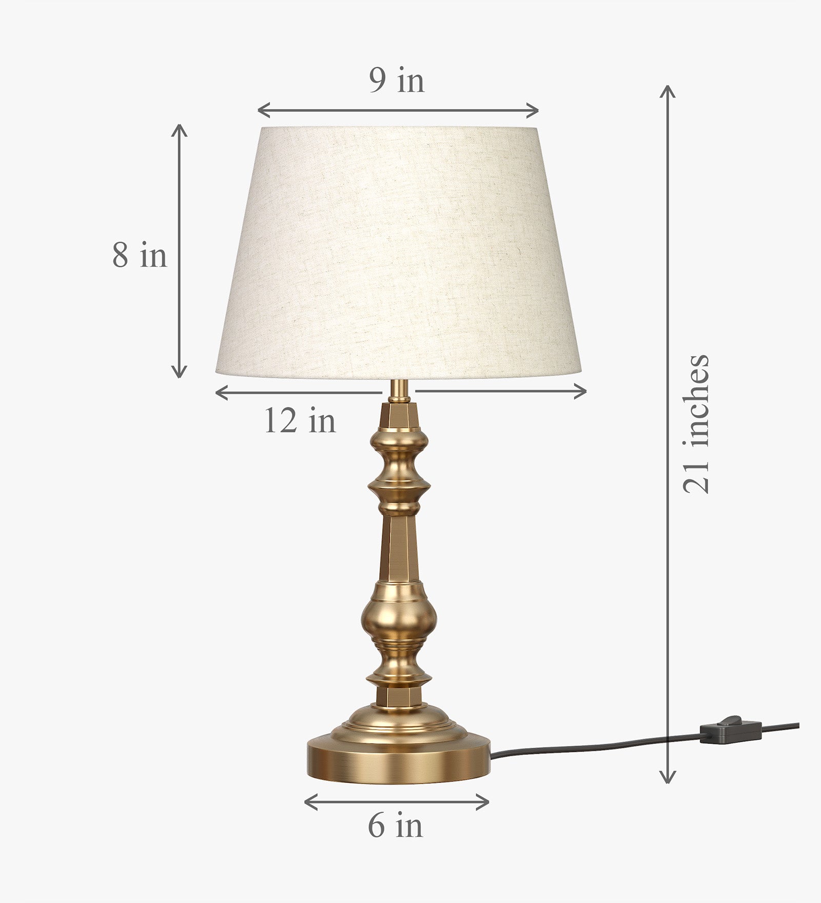 Table Lamp Brass Antique Gold Finish 21 inches Height with Off White 12 inches Diameter Lampshade