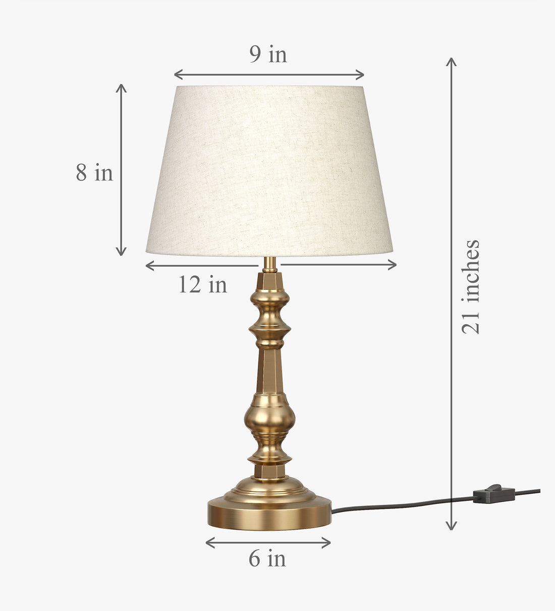 Table Lamp Brass Antique Gold Finish 21 inches Height with Off White 12 inches Diameter Lampshade