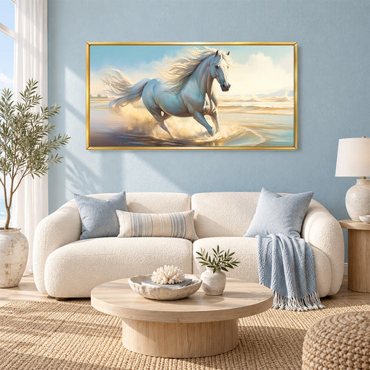 White Running Horse Wall Painting | Canvas Wall Art for Living Room, Bedroom & Office