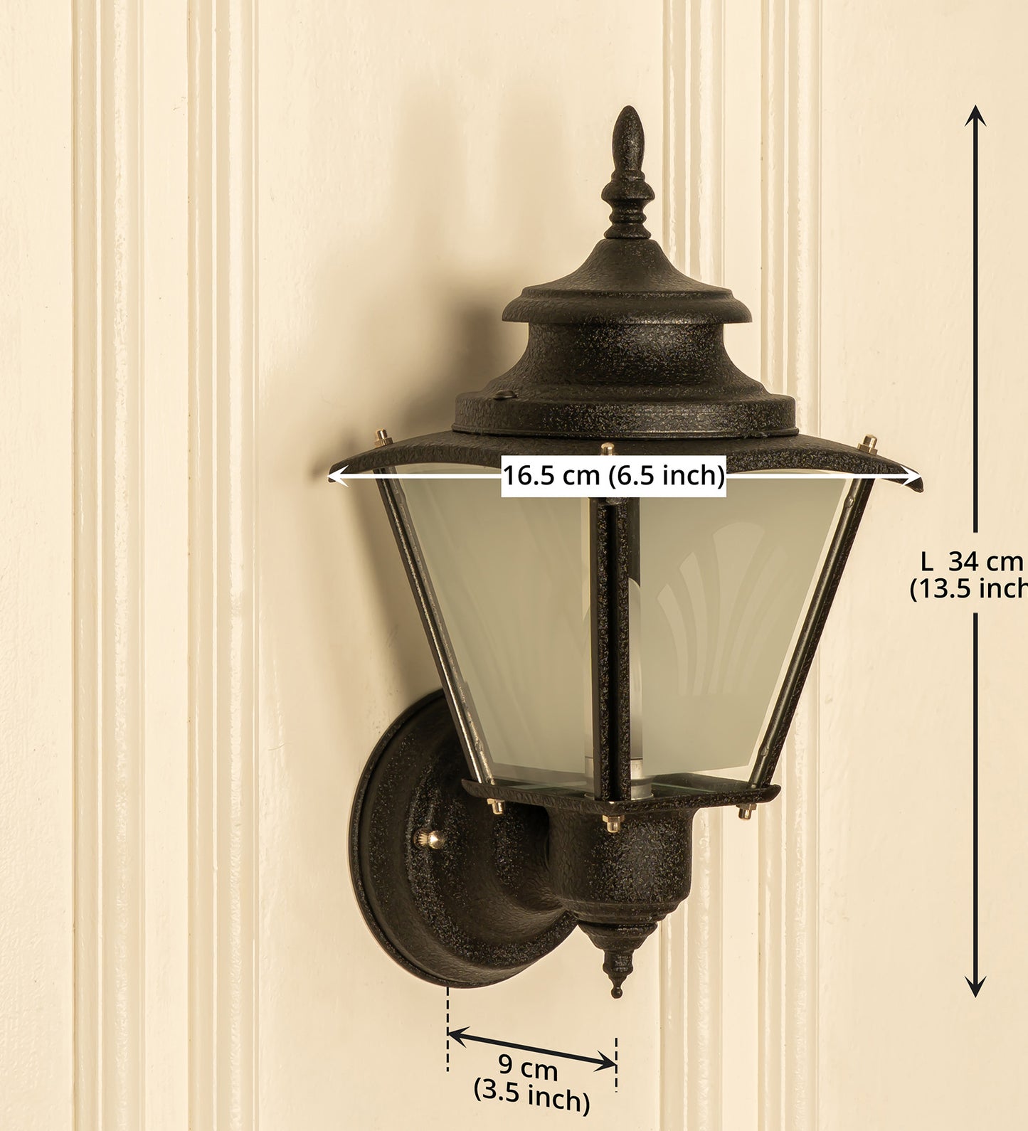 Matt Black Waterproof Lantern Wall Light