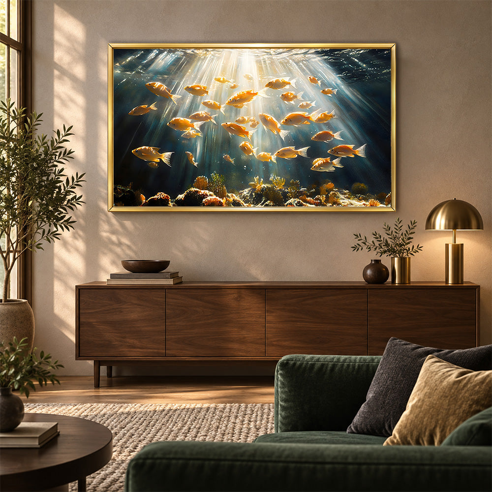 Underwater Fish School Wall Painting | Canvas Wall Art for Living Room, Bedroom & Office