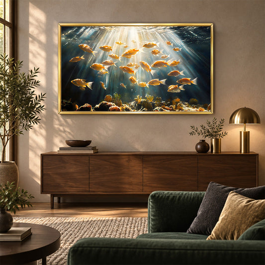 Underwater Fish School Wall Painting | Canvas Wall Art for Living Room, Bedroom & Office