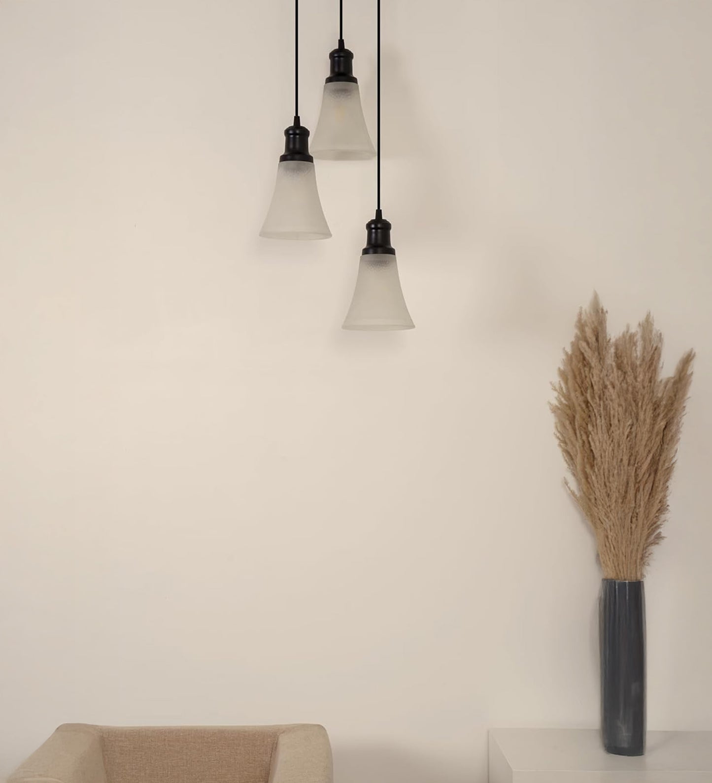 Black Triple Pendant with Frosted Hammered Glass