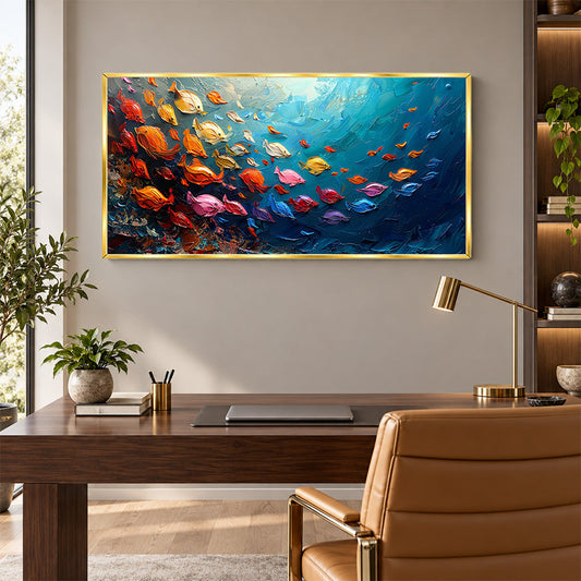 Ocean Fish School Wall Painting | Canvas Wall Art for Living Room, Bedroom & Office