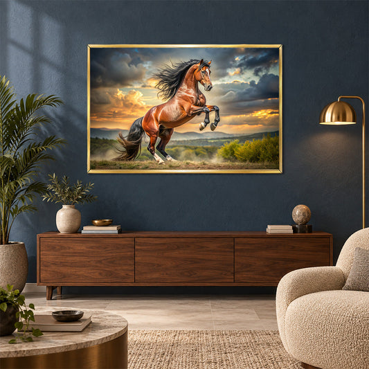 Majestic Brown Horse Wall Painting | Canvas Wall Art for Living Room, Bedroom & Office