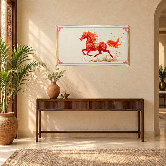 Red Horse Abstract Wall Painting | Canvas Wall Art for Living Room, Bedroom & Office