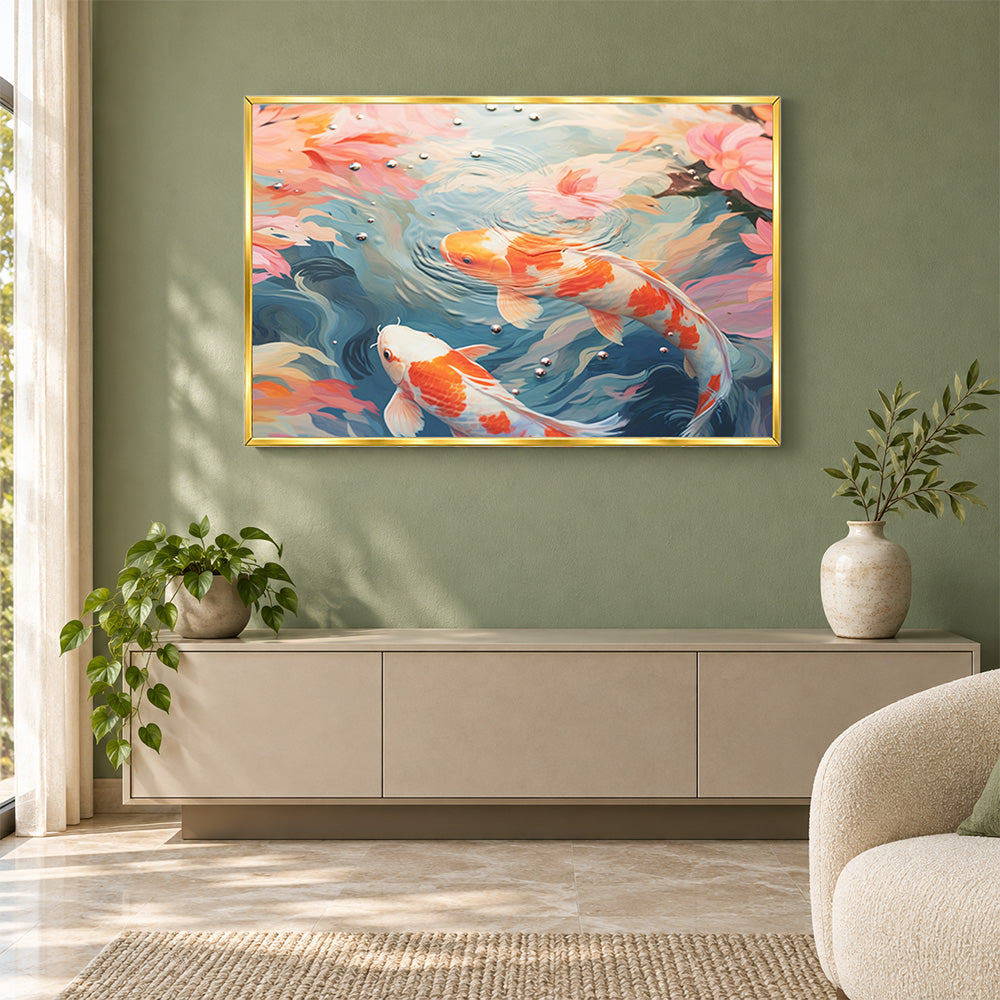 Abstract Koi Fish Wall Painting | Canvas Wall Art for Living Room, Bedroom & Office