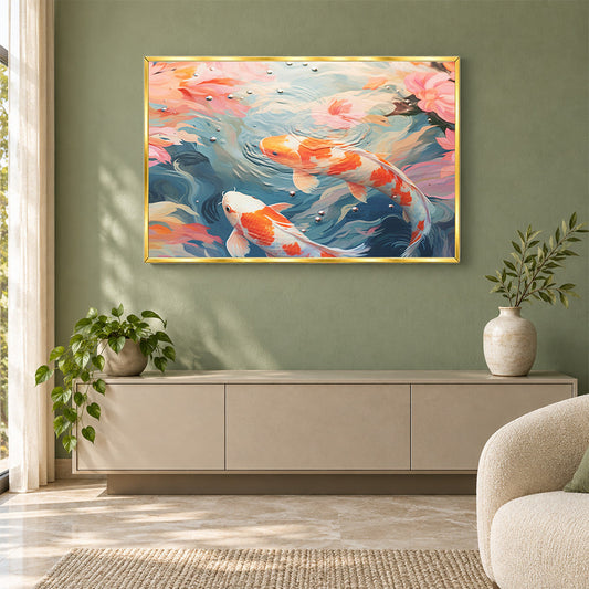 Abstract Koi Fish Wall Painting | Canvas Wall Art for Living Room, Bedroom & Office