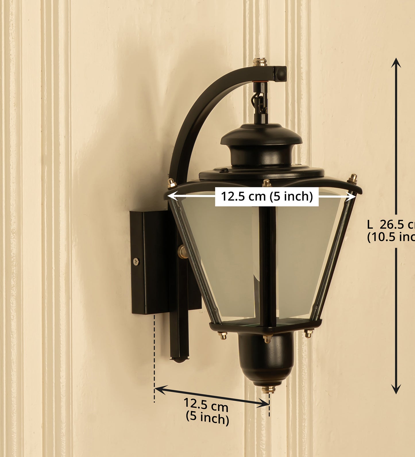 Black Waterproof Lantern Wall Light
